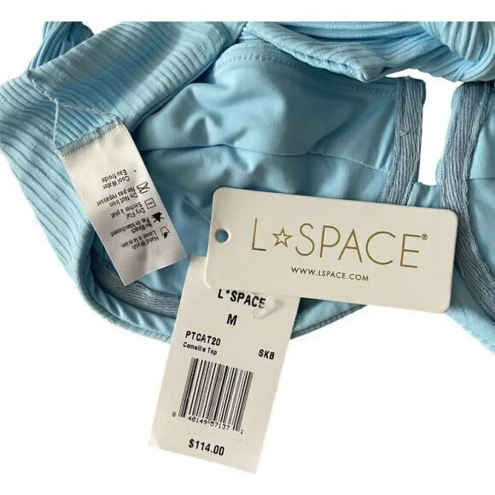 L Space Revolve Camellia Bikini Top Underwire Pointelle Ribbed Sky Blue‎ Medium